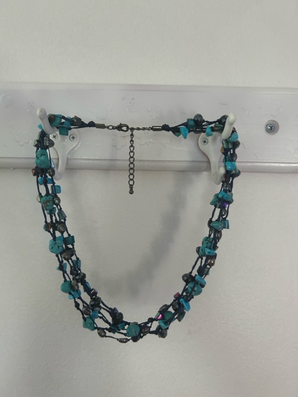 Multi-Strand Turquoise Stone Necklace with Dark Cord - Women Jewelry